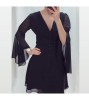 Siyah Volanlı Kol Şifon Elbise 0202