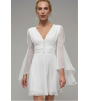 Beyaz Nikah Volanlı Kol Şifon Elbise 0202