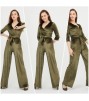 Yeşil Bol Paça Kuşaklı Kadife Kumaş Tulum Elbise 0211